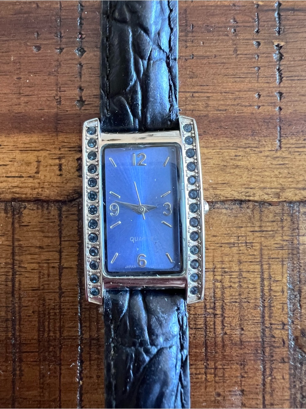 Blue Dial Crystal Accent Rectangular Watch